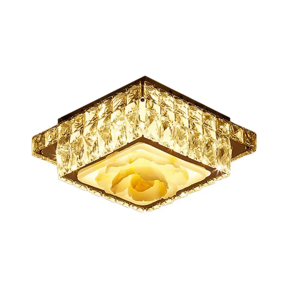 Simple LED Chrome Flush Mount Ceiling Lighting for Corridor - Crystal Block Round/Square Shape