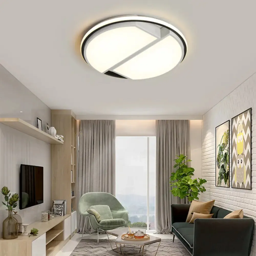 White LED Round Flush Mount Light Fixture with Acrylic Shade for Bedroom Ceiling -16"/19.5" Dia